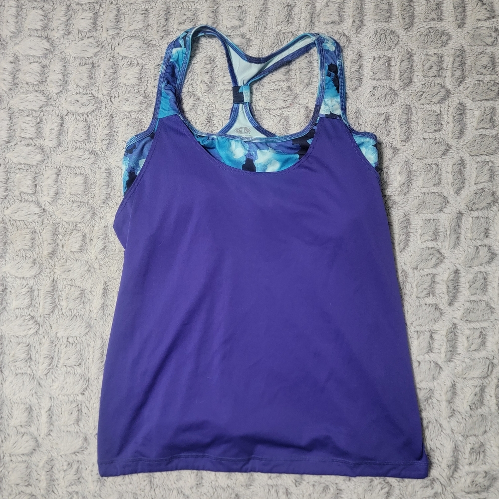 Athletic Works Workout Tank Top with Sports Bra  | Purple and Blue | Size Large